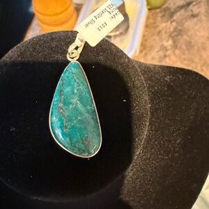 Sterling Silver Turquoise Teardrop Pendant - Blue-Green